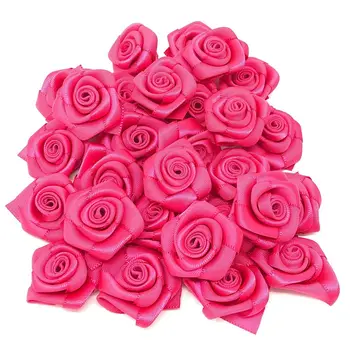 100 kozarcev Fuksija Roza 25 mm Saten Trak Rose Cvetje, Poročni Šopek Cvetlični Okraski Okraskov