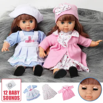 14 palčni Bebe rodi Punčko igrače dolge lase Baby 36 cm mehke Silikonske Simulacije zvok moda veren obleko Lutka za Igrače dekleta darilo