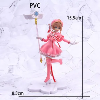 15 cm Anime Cardcaptor Sakura Slika Kawaii Roza figuric Pvc Model Lutka Čarobno Palico, Igrače Za Otroke, Mizo Dekor Dekleta Darilo