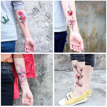 1Sheet Pisane Peony Cvetje Tatoo Ženske Nepremočljiva Začasno Black Tattoo Nalepke ženske zapestje, roko rokavi tattoo Ponaredek Body Art