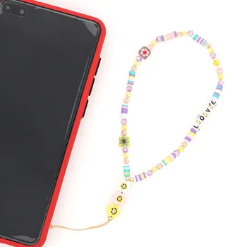 2021 Trendovski Mobilni Telefon Verige Ženske Barvit Cvet Smeška Mehko Lončenine Telefon Primeru Viseči Kabel Dolgo Anti-Izgubil Vrvica Za Opaljivanje Tega Nakit