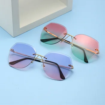 2022 Moda Rimless sončna Očala Ženske Ocean Voda Cut Klesan Leče blagovne Znamke Oblikovalec Kovin Gradient sončna Očala Ženski UV400