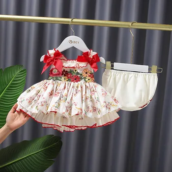 2Pcs Dekleta španski Vezenino Obleke Malčka Lolita Princess Obleke Žogo za Malčke Dekle Rojstni dan Oblačila Baby YJ044