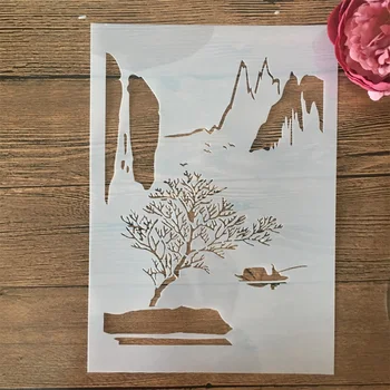 A4 29 cm Kitajski Reki Gorskih Ribič DIY Layering Matrice Slikarstvo Album Kolorit Reliefi Album Dekorativni Predlogo