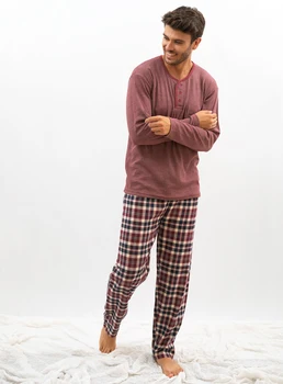 Babelo Homewear - Pijama de hombre – Pijama de hombre algodón ✨ - Pijama de hombre largo con estampado de cuadros