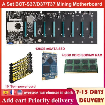 BTC-S37/BTC-D37/BTC-T37 Rudarstvo matične plošče, Set 8CPU Rudar Bitcoin Crypto Etherum Rudarstvo Nastavite 8GB DDR3 128GB mSATA SSD Napajalni Kabel