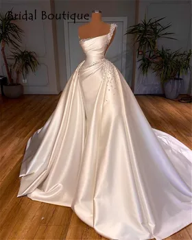 Haljo De Mariee Poročno Obleko 2021 Novo Po Meri Biseri Beading Eno Ramo Dubaj Arabski Nevesta Obleke Vestido De Noiva Poročne Obleke