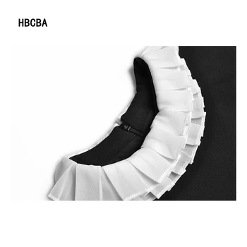 HBCBA Modni Oblikovalec Jeseni Črna Obleka Ženske Čipke O-Vratu Dolg rokav Sashes Visoko pasu Midi Obleko