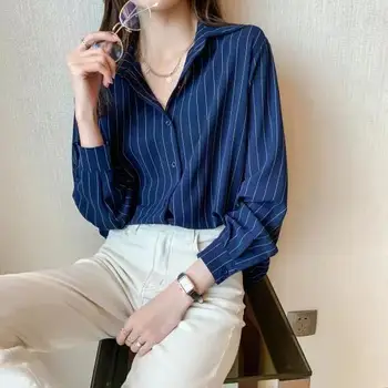Houthion Šifon Slim Ženske Bluze Nove Priložnostne Bluzo Moda Dolg Rokav Vrh Trak Gumbi Polo Majica Poletje