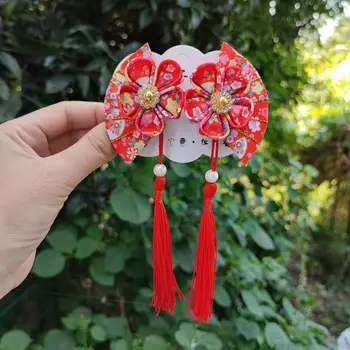 In ventilator cvet tassel ostra starinsko headdress Hanfu dodatki, otroški kostum Japonskega posnetek strani posnetek