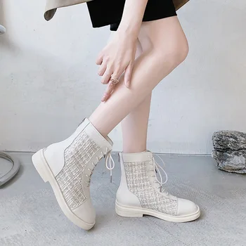 Jahanje škornji ženske 2021 tanke slog, ki je vse-tekmo debele pete kratek čevlji čipke priložnostne ženski Chelsea škornji platforma čevlji womens