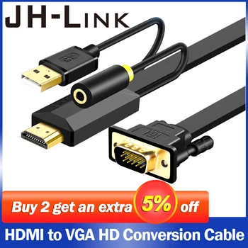 JH-POVEZAVE HDMI Na VGA Pretvorbo Kabel Video Adapter, Avdio USB napajalna Vtičnica Oskrbe Kabel Za Hdtv PC Računalnik, Monitor