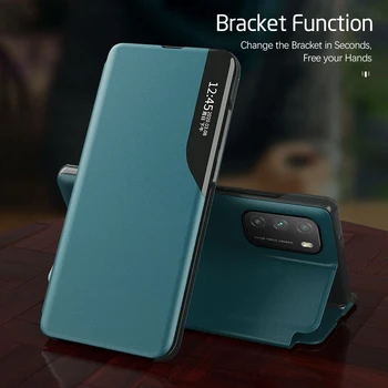 Luksuzni Smart Prikaz Magnetnega Flip Primeru Za Xiaomi Poco M3 X3 NFC Pocom3 Pocox3 Mi PocoPhone X M 3 Stati Usnje Telefon Kritje Coque
