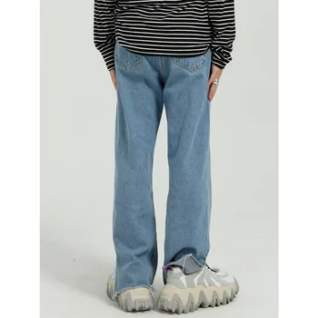 Moški Robom Split Retro Moda Priložnostne Naravnost Jeans Hlače Moški Japonska Harajuku Ulične Svoboden Traper Hlače