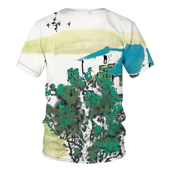 Moški T-Shirt Poletje 2021 Novo 3D Kitajski čopič za barvanje, Tiskanje Kul Smešno Vrhovi Majica s kratkimi rokavi Moški O Vratu Kratkimi Rokavi Moški Modni XXS-7XL
