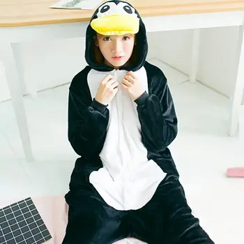 Odraslih Pingvin Kigurumi Flanela Onesie Ženske Živali Kostum Anime Bat, Zmaj, Tiger Halloween Cosplay Sleepwear Pozimi Jumpsuit