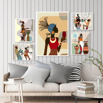Platno Slikarstvo Afriško Ameriške Black Ženska Dancing Queen Plakati, Tiskanje Jazz Festival Glasbe Stenske Slike Za Dnevna Soba Dekor