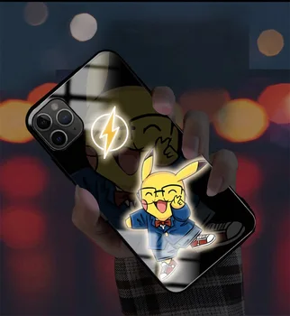 Pokemon Pikachu Klic Bliskavico LED Razsvetljava Telefon Primeru Za iPhone 12 11 pro XS Max XR 6 7 8 Klic prižgejo Led Bliskavico Stekla Nazaj Kritje