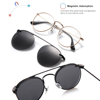 Retro Polarizirana sončna Očala Magnetna Sponka Na sončna Očala Ženske Moški Okroglih Kovinskih Očal Okvir za Očala gafas de sol mujer UV400