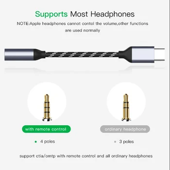 Robotsky Tip C do 3,5 mm Jack za Slušalke, Kabel USB Tip-C 3.5 AUX izhod za Slušalke Napajalnik za Huawei Mate 10 P20 Xiaomi Mi 6 6X Mix 2s