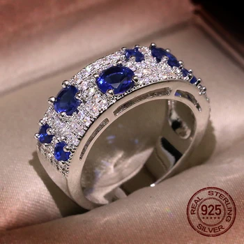 S925 srebrni prstan najnovejši za Ženske Krasne Modre Nano CZ Obroč Pristen Biser Nakit prstan darilo poročno zabavo nakit darilo