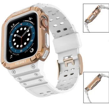 Silikonski trak&PC ohišje za Apple watch band 45mm 41mm 44 mm 40 mm 38 mm 42mm zapestnica za iwatch 7 6 SE 5 4 3 Wristbelt z lupino
