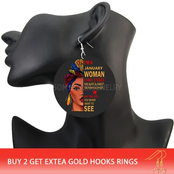 SOMESOOR Obe Strani, Tiskanje 12 Mesecev Afro Headwrap Ženska Obroče Black Umetniške Lesene Spusti Obesek, Uhani Visijo Za Ženske, Darila