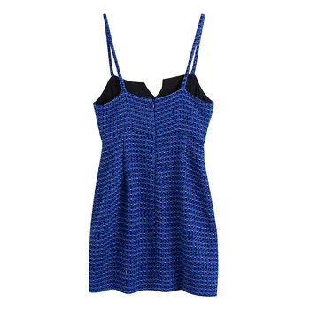 TRAF Za Ženske 2021 Modra Slip Obleka Ženska Backless Mini Obleka Jeseni Teksturirane Trak Seksi Kratke Obleke brez Rokavov Elegantne Obleke