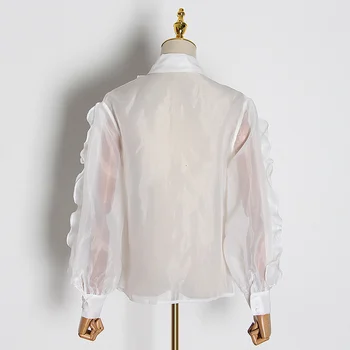 TWOTWINSTYLE Mozaik Ruffles Majica Vrhovi Ženski Luč Rokav Šifon Bluzo Ženske Priložnostne korejski Oblačila 2021 Jeseni Mode