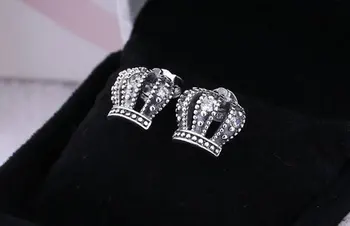 Verodostojno S925 Uhan Royal Crown S Kristalno Stud Uhani Za Ženske Svate Darilo Fine Nakit
