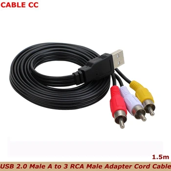 Visoko kakovost Nove 1,5 m / 5 M USB 2.0 Moškega do 3 RCA AV A / V TV Avdio in Video Lotus Kabel Set-Top Box Kabel
