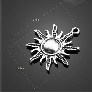 Vroče prodajo 6 Kosov/Veliko 27 mm*je 23,8 mm Antique Silver Plated Sonce čar diy ročno obrt nakit za nakit, izdelava