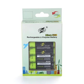 ZNTER 2pcs/4pcs USB kabel za Polnjenje Baterije AA 1,5 V 1700mAh Polnilna Baterija Napolnjena z Micro USB Kabel