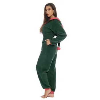 Ženske Dama Božič Pižamo Nastavite Santa Sleepwear Božič Hooded Zadrgo More Sleepwear Runo Pižami